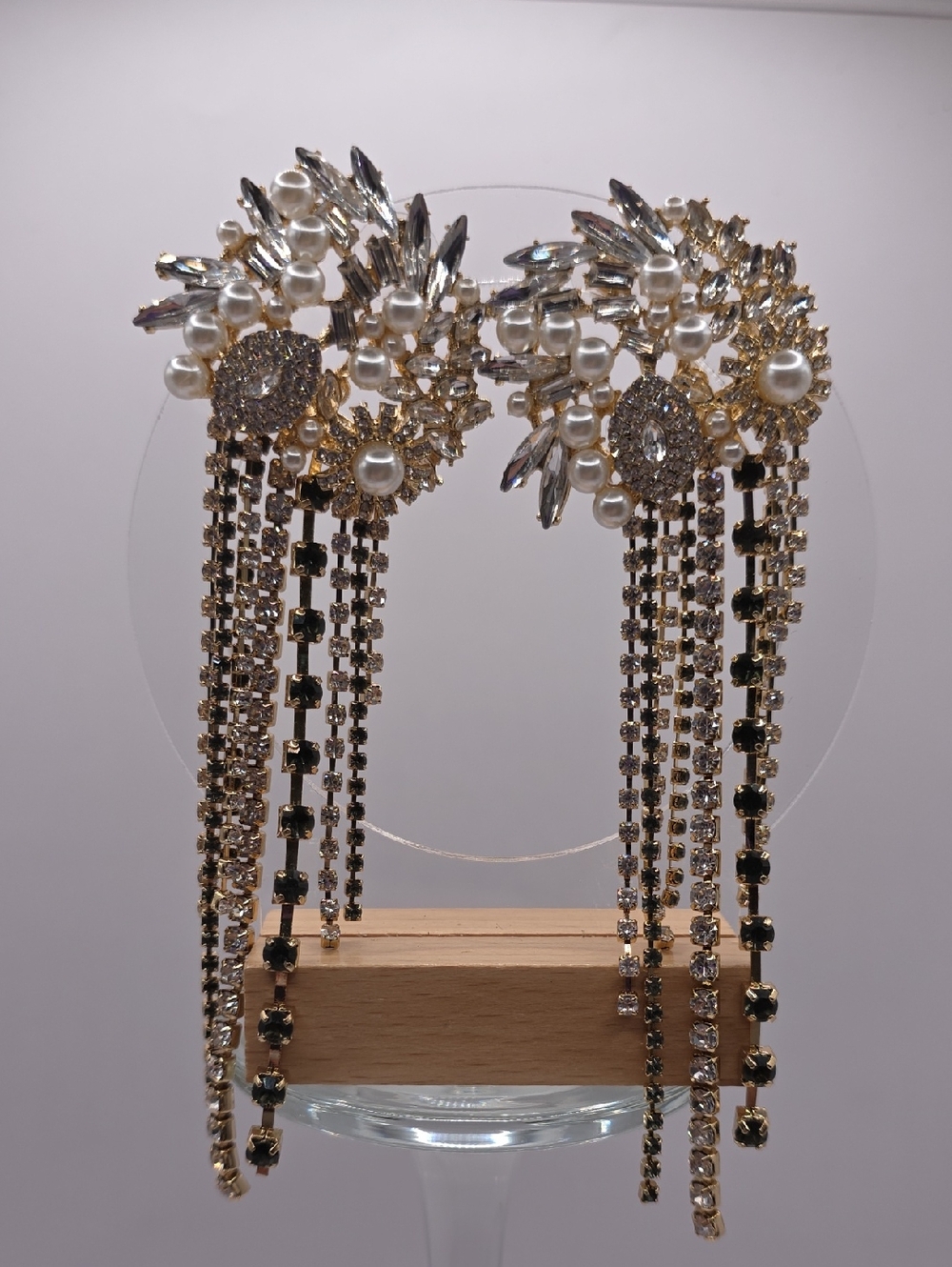 Gold Pearl & Crystal Statement Fringe Earrings